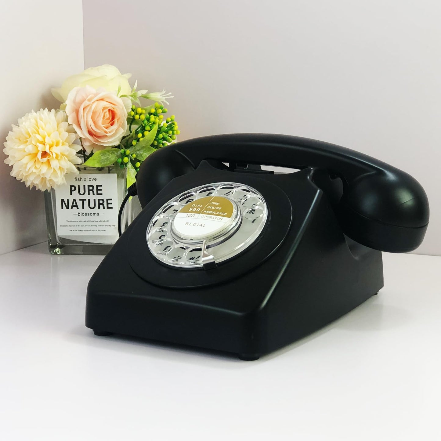 Benotek Black Landline Phone Corded Rotary Dial Telephones 1980'S Classic Old Style Retro Desk Phone Home Office School Hotel