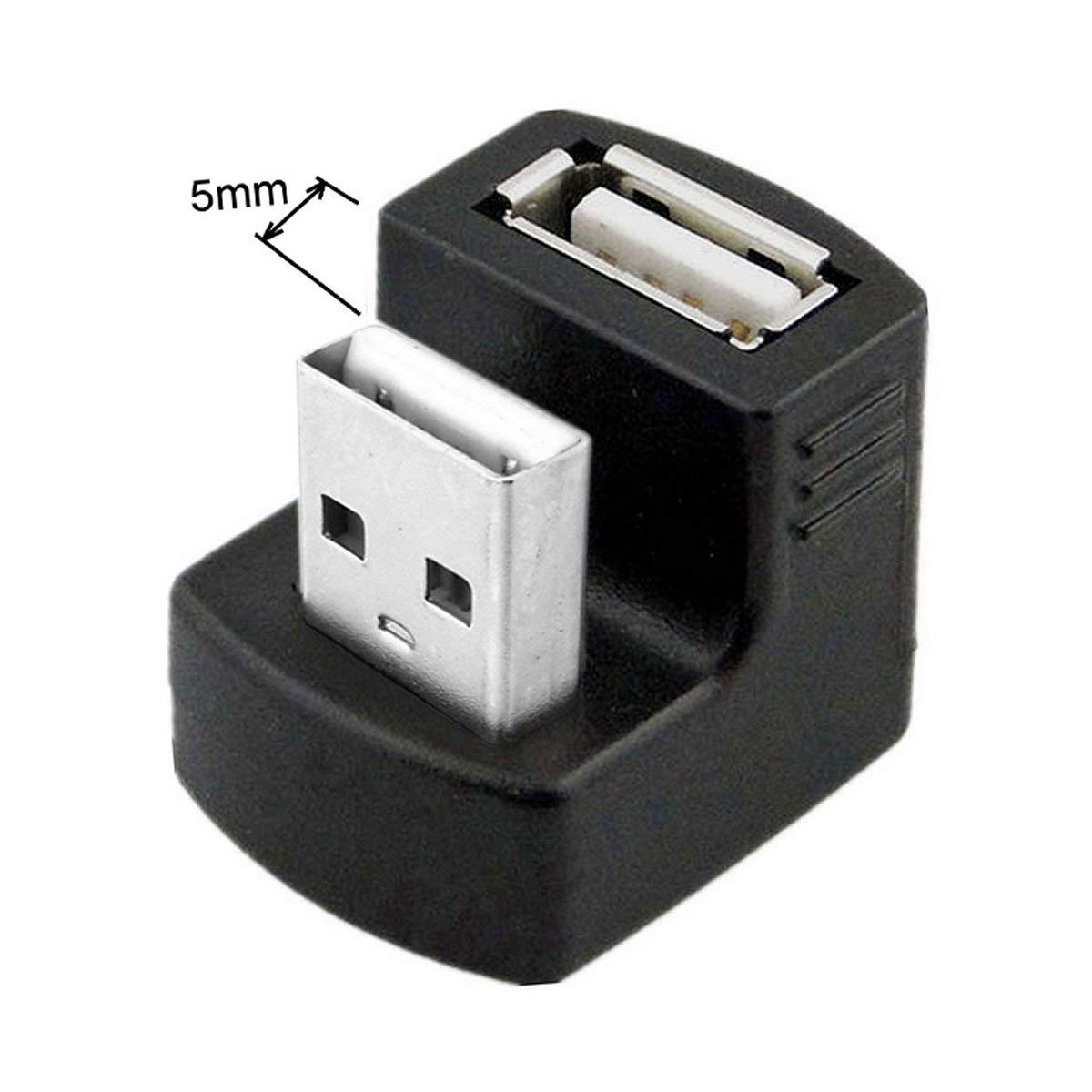 cablecc Down Angled USB 2.0 Adapter A Male to Female Extension 90 180 360 Degree Black