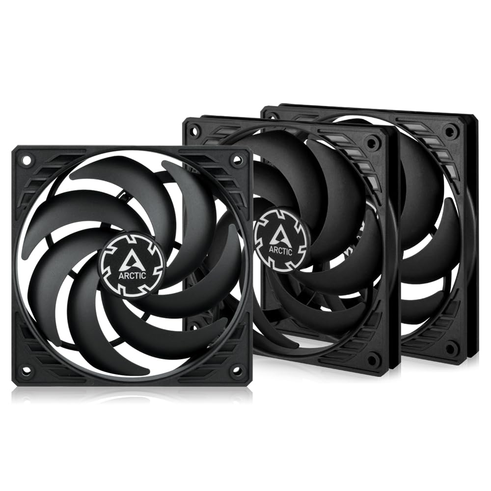 ARCTIC P12 Slim PWM PST (3 Pack) - PC Fans, 120mm Case Fan with PWM Sharing Technology (PST), Pressure-optimised, Quiet Motor, Computer, Extra Slim
