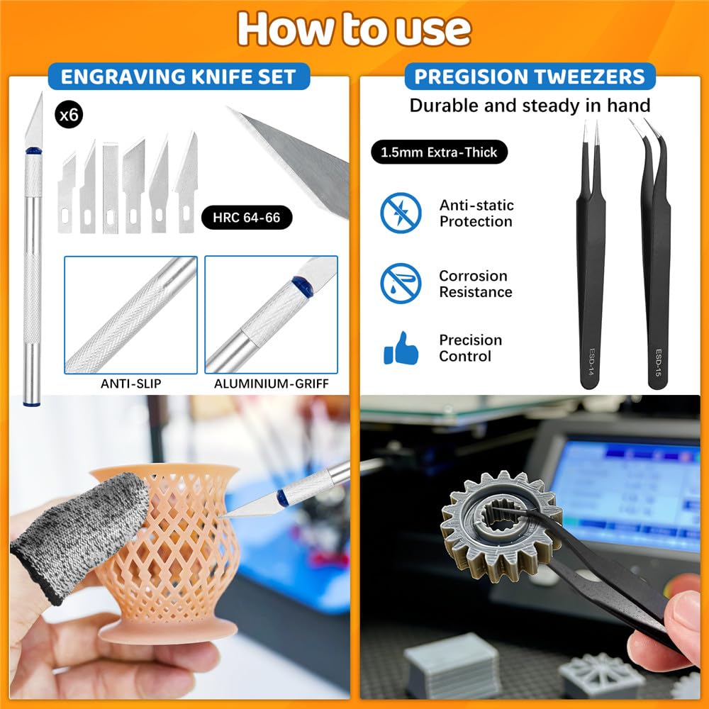 50Pcs 3D Printer Tool Kit & Accessories for All FDM/SLA Printers, Includes Nozzle Cleaning Kit, Scraper, Deburring Tool, Files, Brushes - Complete