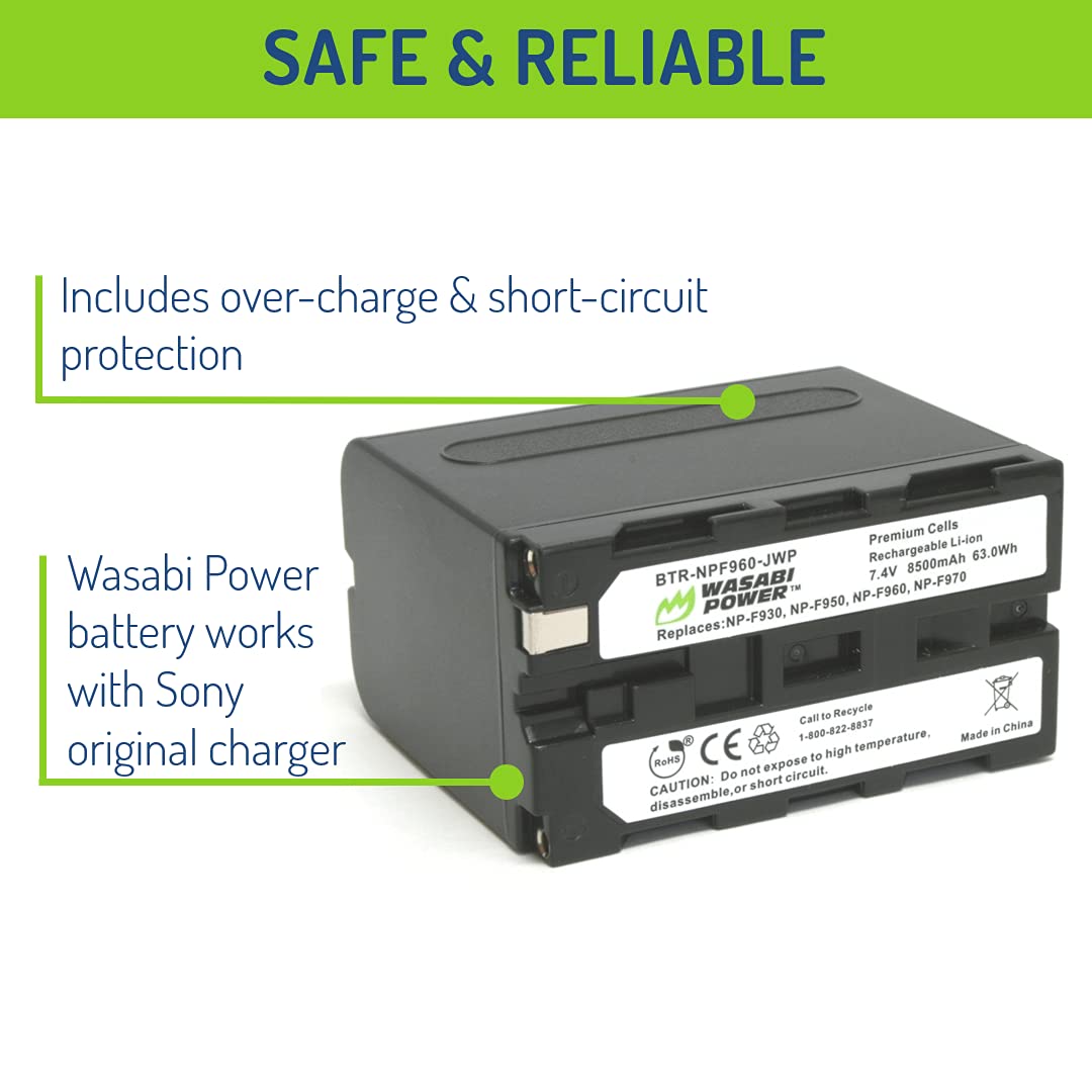 Wasabi Power Battery for Sony NP-F975, NP-F970, NP-F960, NP-F950 (8500mAh) and Sony DCR-VX2100, DSR-PD150, DSR-PD170, FDR-AX1, HDR-AX2000, HDR-FX1