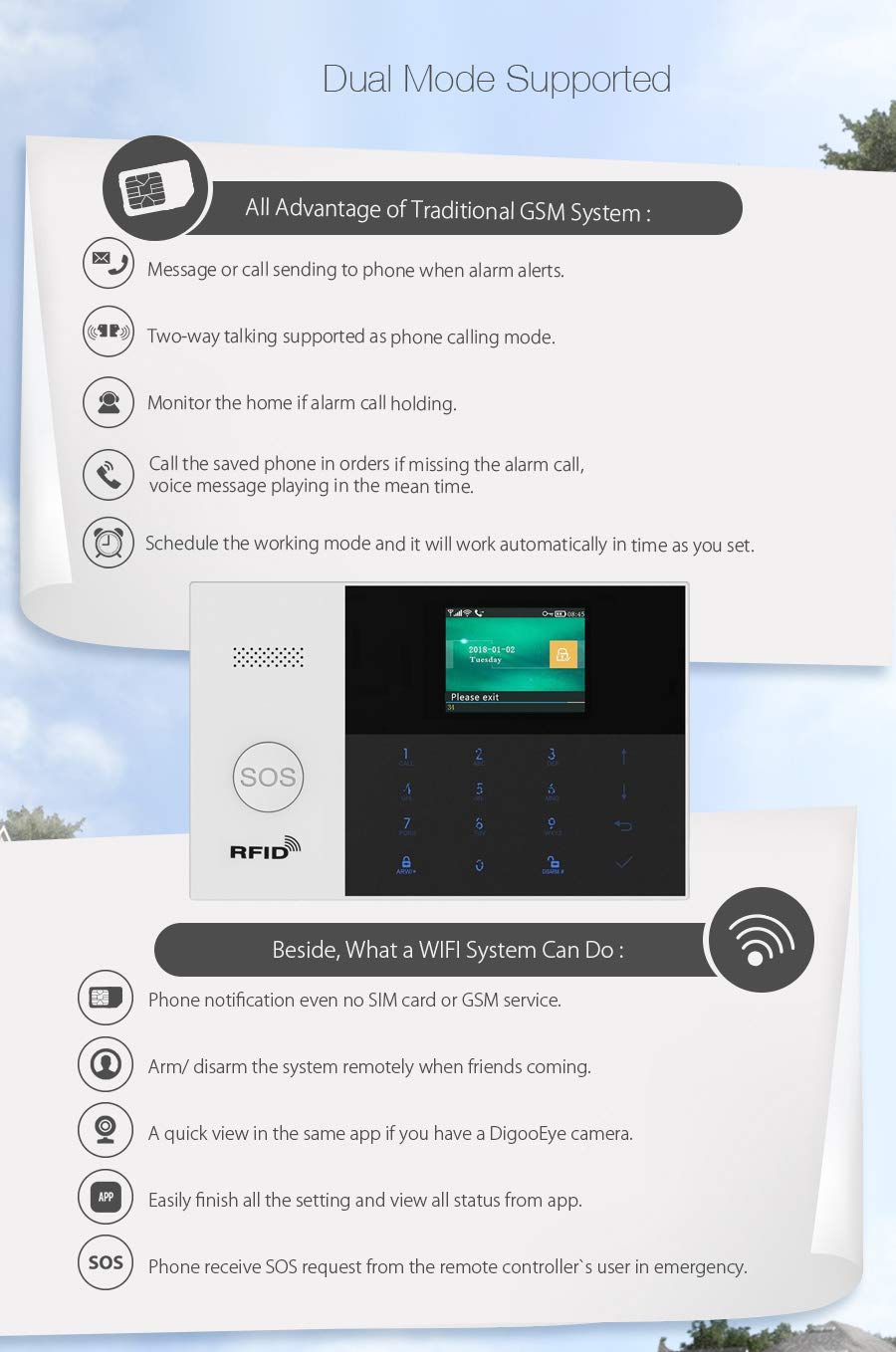 KEEPWORD WiFi IP Cloud GSM Tuya Wireless Intelligent Home Office Security Alarm Burglar Anti-Theft System,RFID Access,Auto Dialer,Touch Keypad