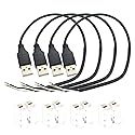 Short Charging USB 2 Wire Pigtail Cable (4 Pack 12 Inch) 30cm 22AWG 3A Black USB Male Power Cable Plug Cord