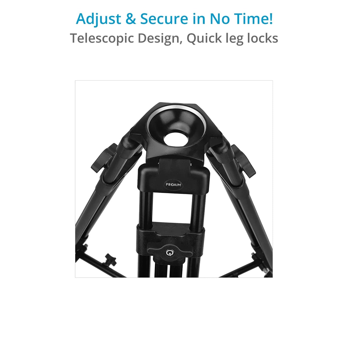 Proaim 100mm Bowl Head Tripod Stand with Rubber Tripod Shoes. Payload up to 80kg/176lb. for DSLR Camera Slider, Fluid Head, Jib/Crane. (P-TP-100-B)