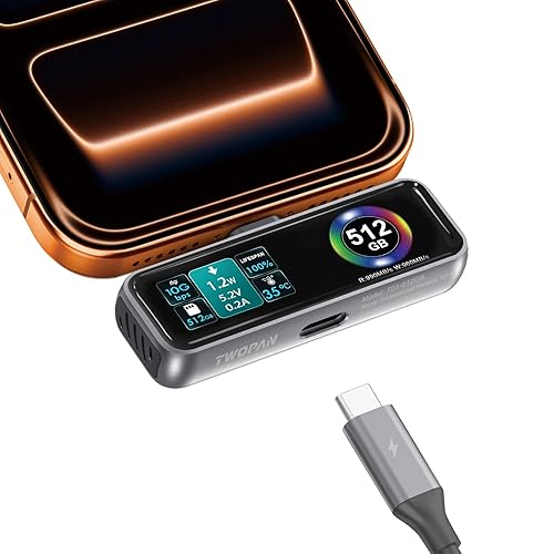 TWOPAN Magnetic Portable iPhone SSD for ProRes 4K 60fps Video Recording, 512GB External Storage for iPhone 17/16 Pro/Pro Max/iMac/MacBook, LCD