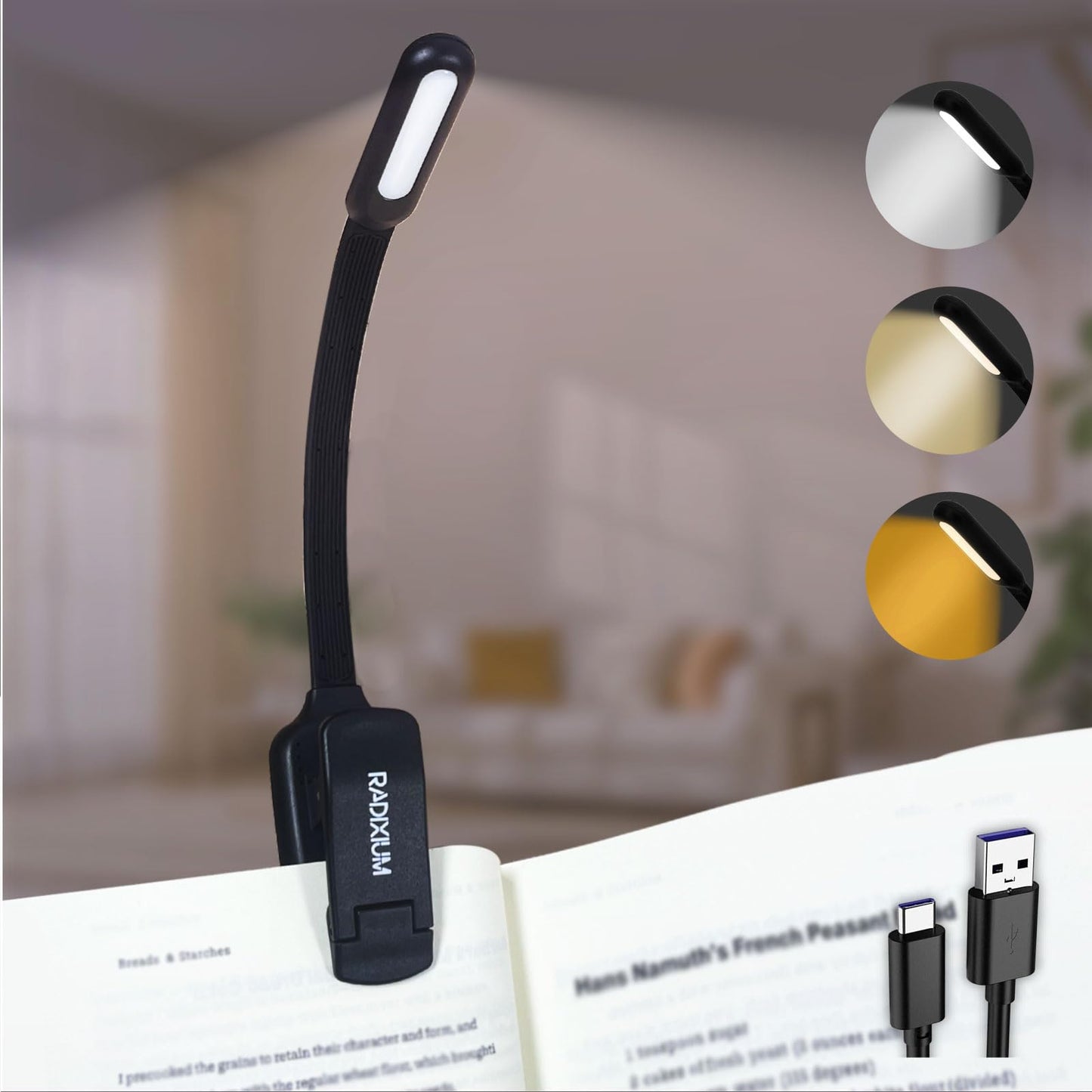 somisgarden Rechargeable Book Light - 9LED Vertical Reading Light w/ 9 Color Temp, Stepless Dimming, 50H Battery, USB-C, Clip & Magnet - Gift for Book