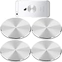 SALEX Phone Metal Plates 4 Pack for Magnetic Car Mount. Kit of 4 Clear Silver Round 3M Adhesive Discs Without Holes for Case Back. Strong Circular