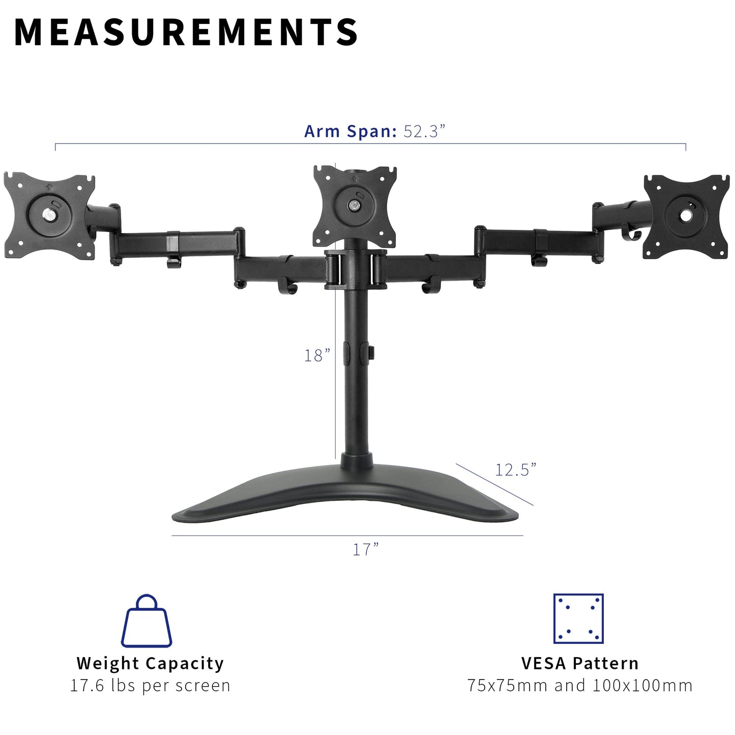 VIVO Triple Monitor Mount Fully Adjustable Desk Free Stand for 3 LCD Screens up to 24 inches STAND-V003P