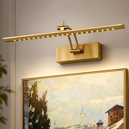 JOOSENLUX 16" Rechargeable Picture Light, Battery Operated Wireless Art Light with Remote, Dimmable Brass Gallery Wall Lamp for Paintings