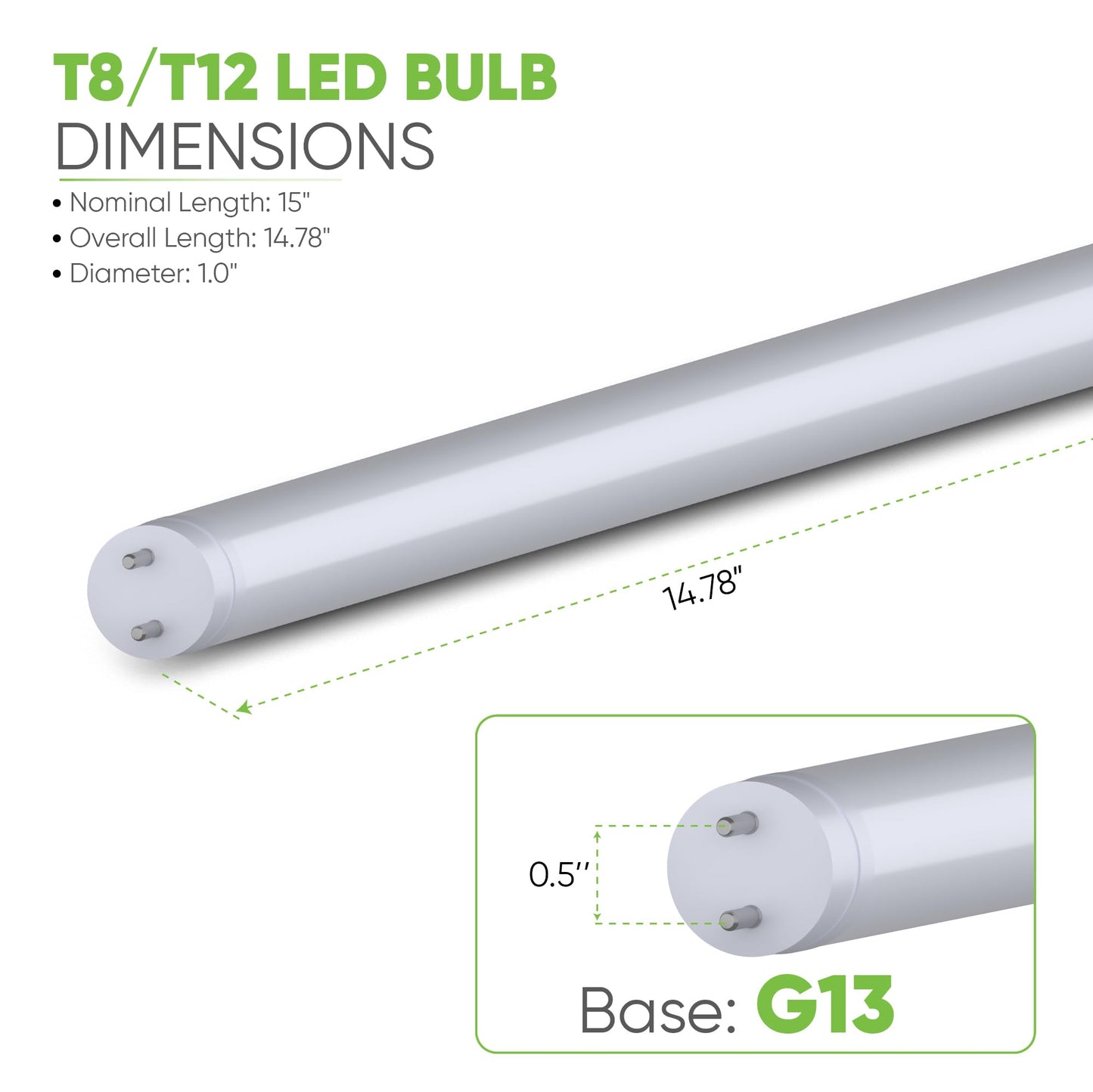 NYLL 15 in. T8 G13 Type A Plug & Play LED Tube, Soft White (3000K) Direct Replacement for 14W F14T12, F14T8 (Without Rewiring or Modification) Ballast