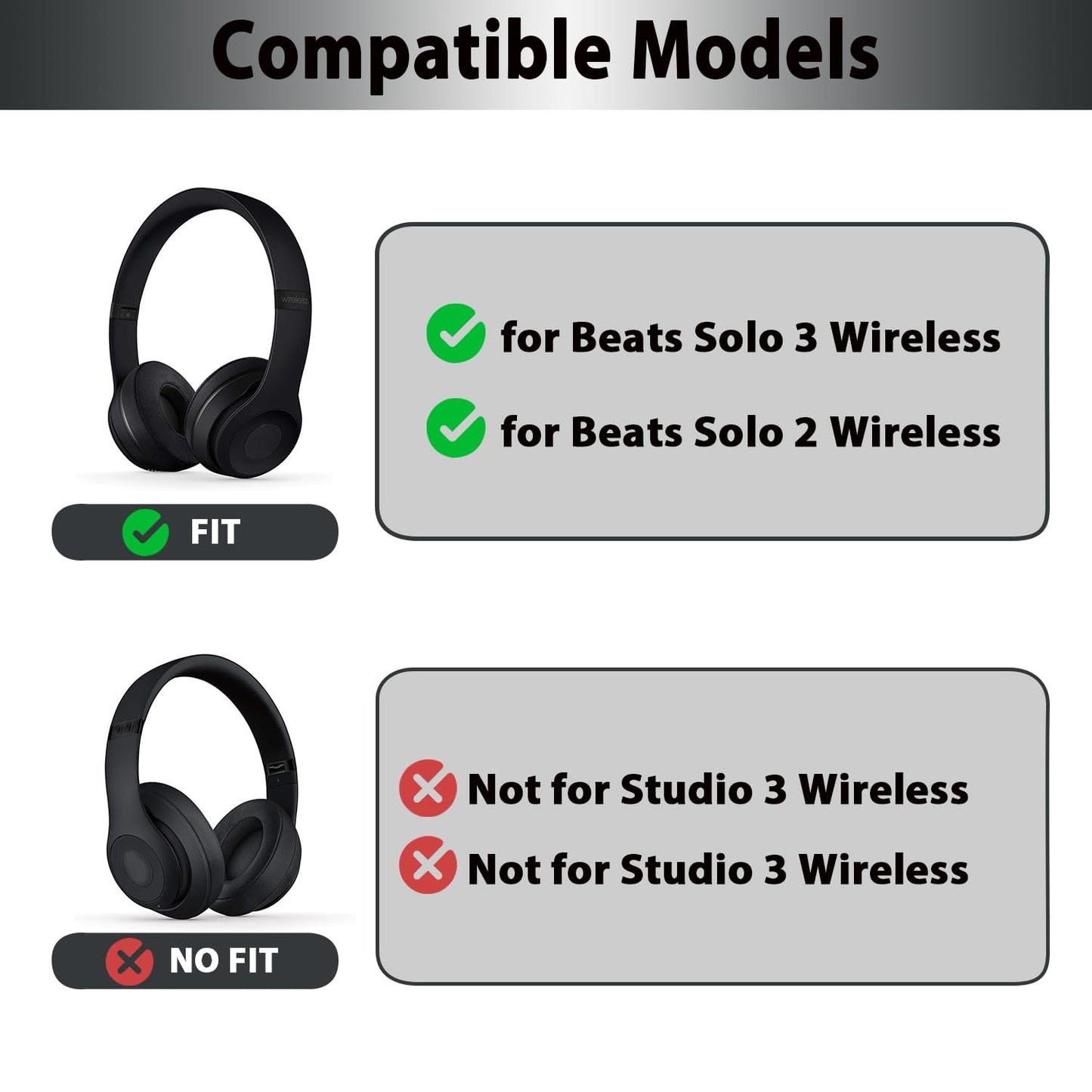 Solo3 Earpads Replacement, Ear Pads Cushions Compatible with Beats Solo 2 & Solo 3 Wireless On-Ear Headphones, Solo2 Solo3 Earpads with Soft Memory