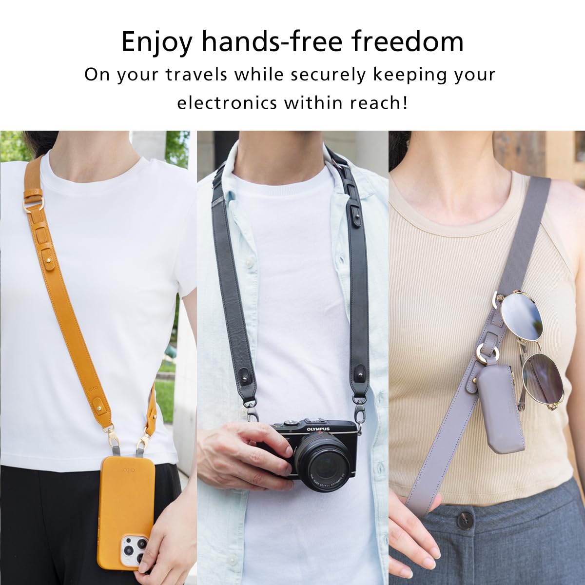 alto Multi-Functional Leather Harness, Crossbody Lanyard Strap for iPhone, Andorid Phone, Camera, and Bag (Raven Black)
