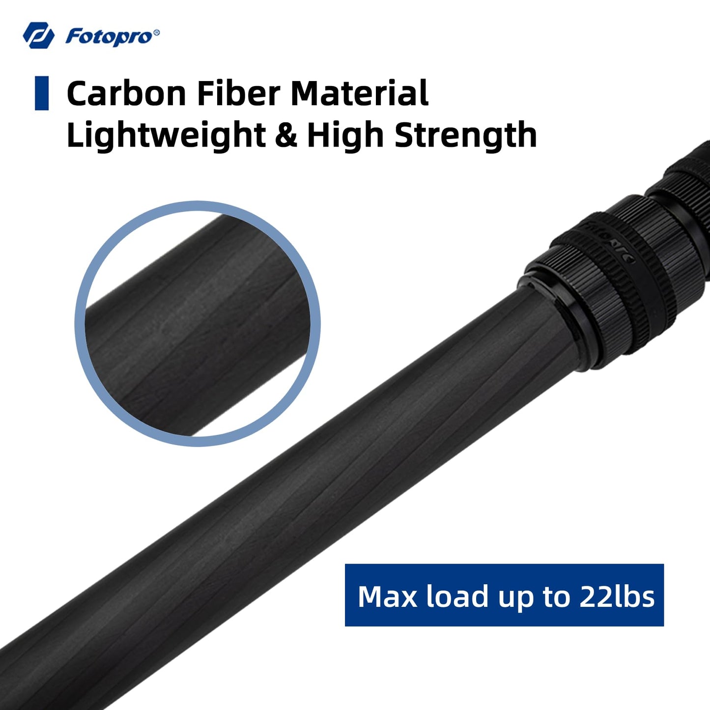 Fotopro 25" Carbon Fiber Tripod Extension Tube 3-Section Tripod Center Column Max Load 22lbs