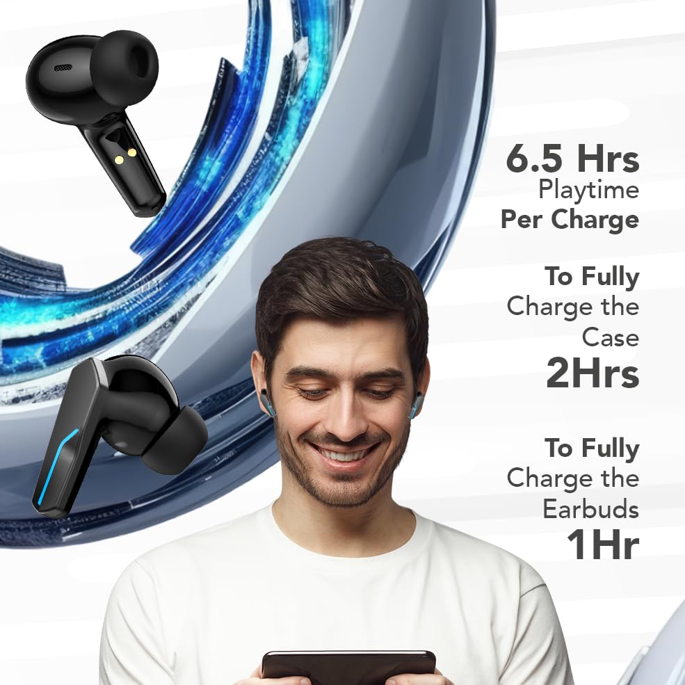 MyJoy Cool Wireless Earbuds, Wireless Gaming Earbuds, Bluetooth Gaming, Noise Cancelling Ear Buds, Noise Cancelling Earphones for Gamers, Black