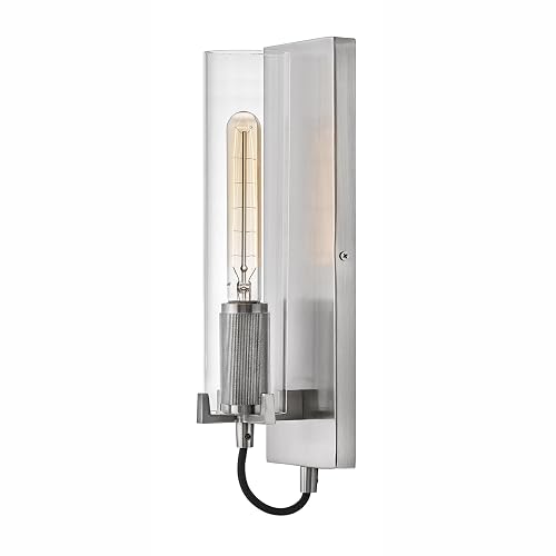 Hinkley Ryden Single Light Wall Sconce, Clear Glass Shade, Modern Industrial, Sleek, Slender, Brushed Nickel Finish