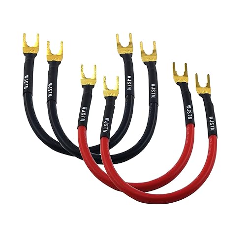 WJSTN Fork Spade Plug to Spade Plug Speaker Jumper Cable?8AWG Y Plug to Y Plug Cable, for DIY Home Theater, Speaker etc 8in/4-Pack
