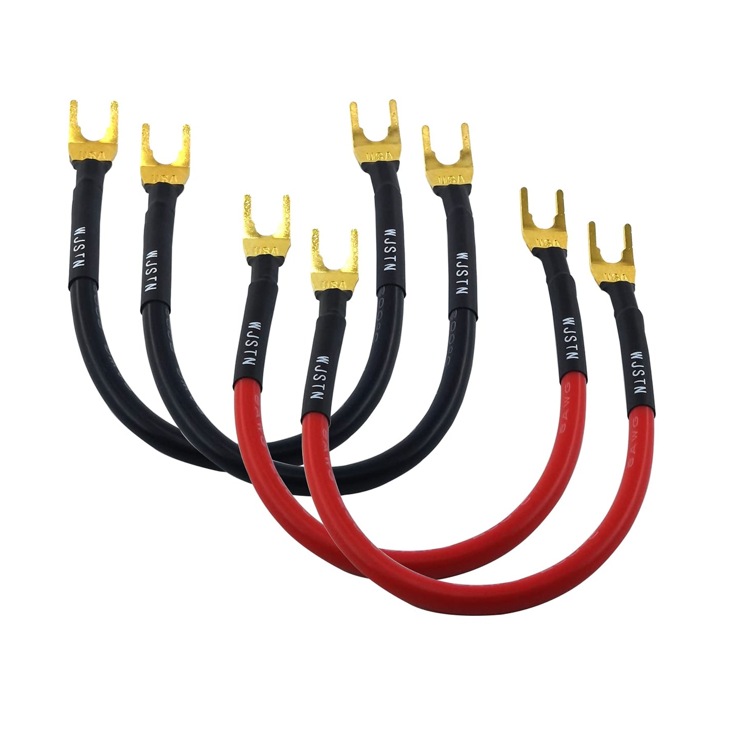 WJSTN Fork Spade Plug to Spade Plug Speaker Jumper Cable?8AWG Y Plug to Y Plug Cable, for DIY Home Theater, Speaker etc 8in/4-Pack