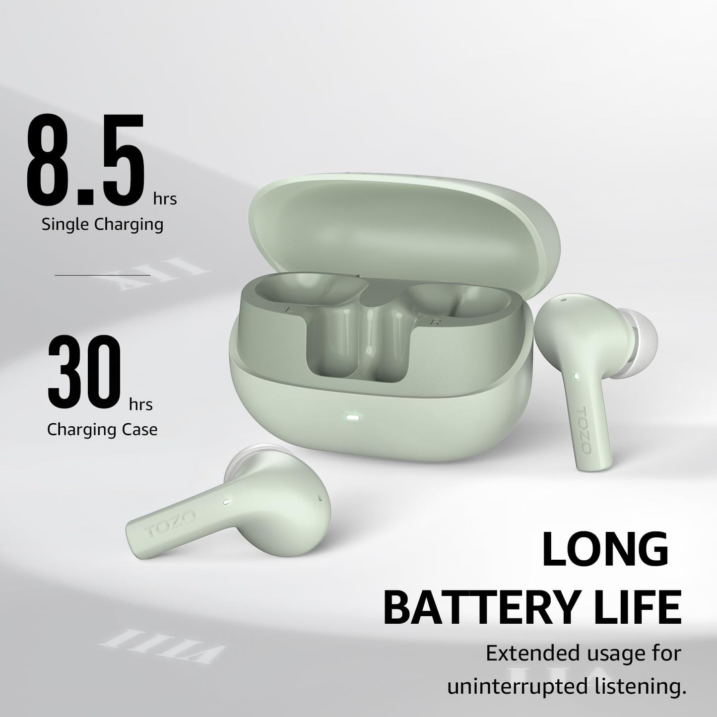 TOZO E2 Wireless Earbuds with 2 Mics AI Call Noise Cancellation, 10mm Drivers with Powerful Bass, App Customize 32 EQs, 30H Playtime, Bluetooth 5.3