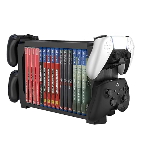 TNP Games Storage Tower (Up to 15 CD Disc) For PS5 Game Disk Rack and Controller Stand Holder For Xbox Series X/Nintendo Switch/PS4 Controller Stand