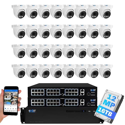 GW Security 64 Channel NVR UltraHD 12MP 4K @30FPS Face/Human/Vehicle Detection PoE Security Camera System with 32 x 12MP IP Microphone Smart AI Dome