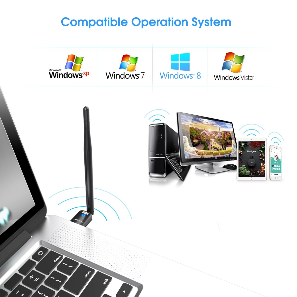 EDUP USB WiFi Adapter for PC, Wireless Network Adapter 150Mbps, High Gain 6dBi Antenna Support Desktop Laptop Compatible with Windows 11/10/ 8.1/7