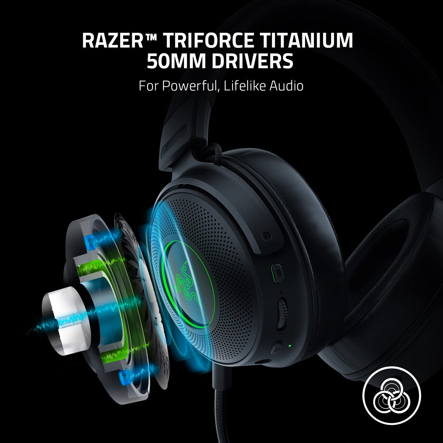 Razer Kraken V3 Pro HyperSense Wireless Gaming Headset w/Haptic Technology: Triforce Titanium 50mm Drivers -THX Spatial Audio - Hyperspeed Wireless