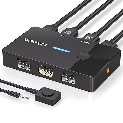 HDMI KVM Switch 1 Monitors 2 Computers 4K@60Hz USB KVM Switches 2 Ports for 2 PC Sharing Single Monitor and Keyboard Mouse with Wired Extend