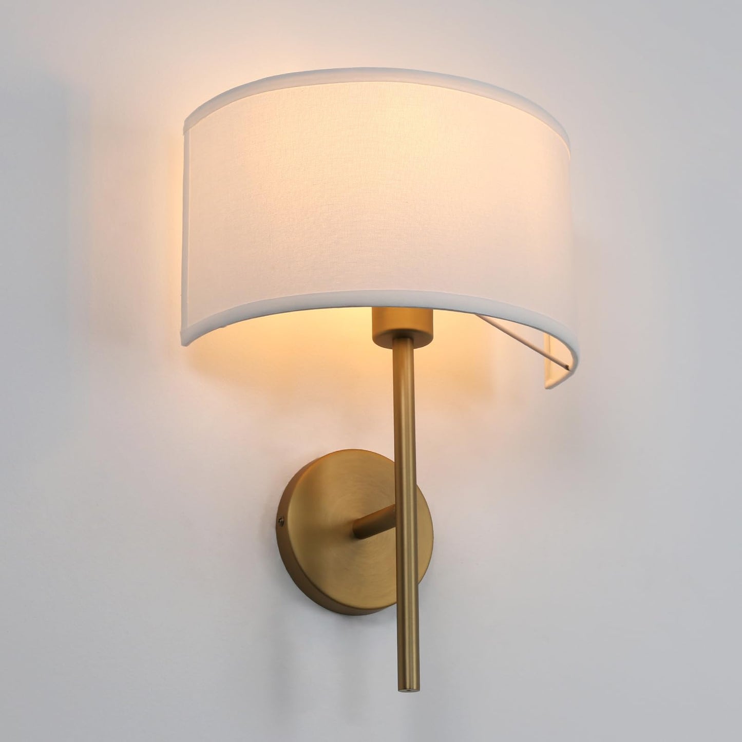 Yosoan Fabric Wall Sconce Indoor Bedside Wall Lamp Fixture, Vintage Industrial Hardwired Boho Semi Circular with White Half Moon Shade for Reading
