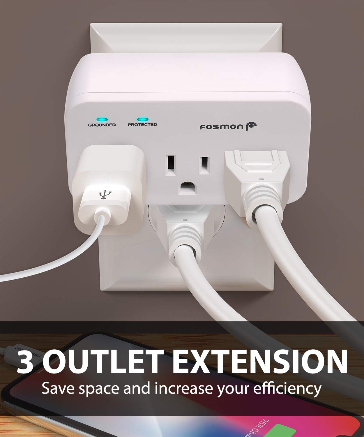 Fosmon Refrigerator Surge Protector, 3 Outlet Heavy Duty Appliance Surge Protector with High Joules for Fridge, Microwave, Washing Machine, Garage