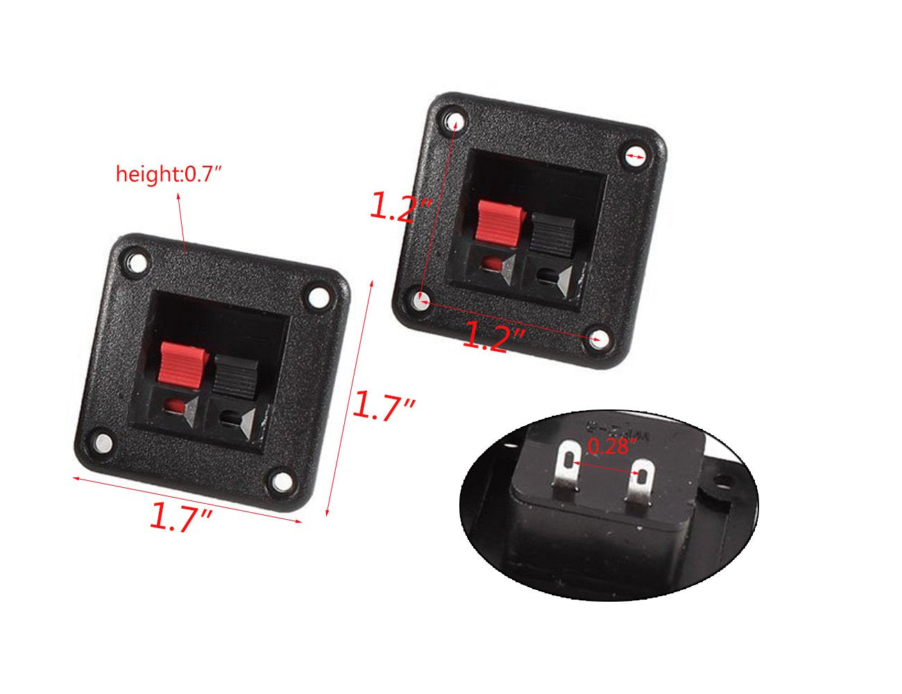 10Pcs 2 Position 2 Pins Square Spring Clip Speaker Terminal Block 1 Row Vertical Audio Amplifier PCB Mount Connector Jointing Clamp Black Red