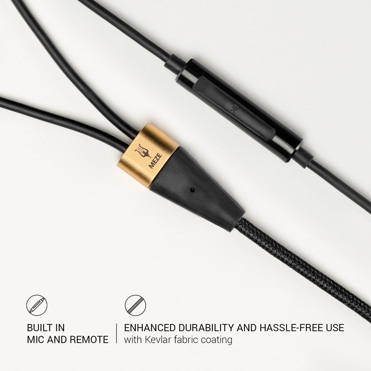 MEZE AUDIO | 1.2m Cable with Mic & Remote for 99 Classics Walnut Gold | 3.5 mm Male to Dual TS Mono 3.5mm Male Connector Plug | Kevlar Reinforced…