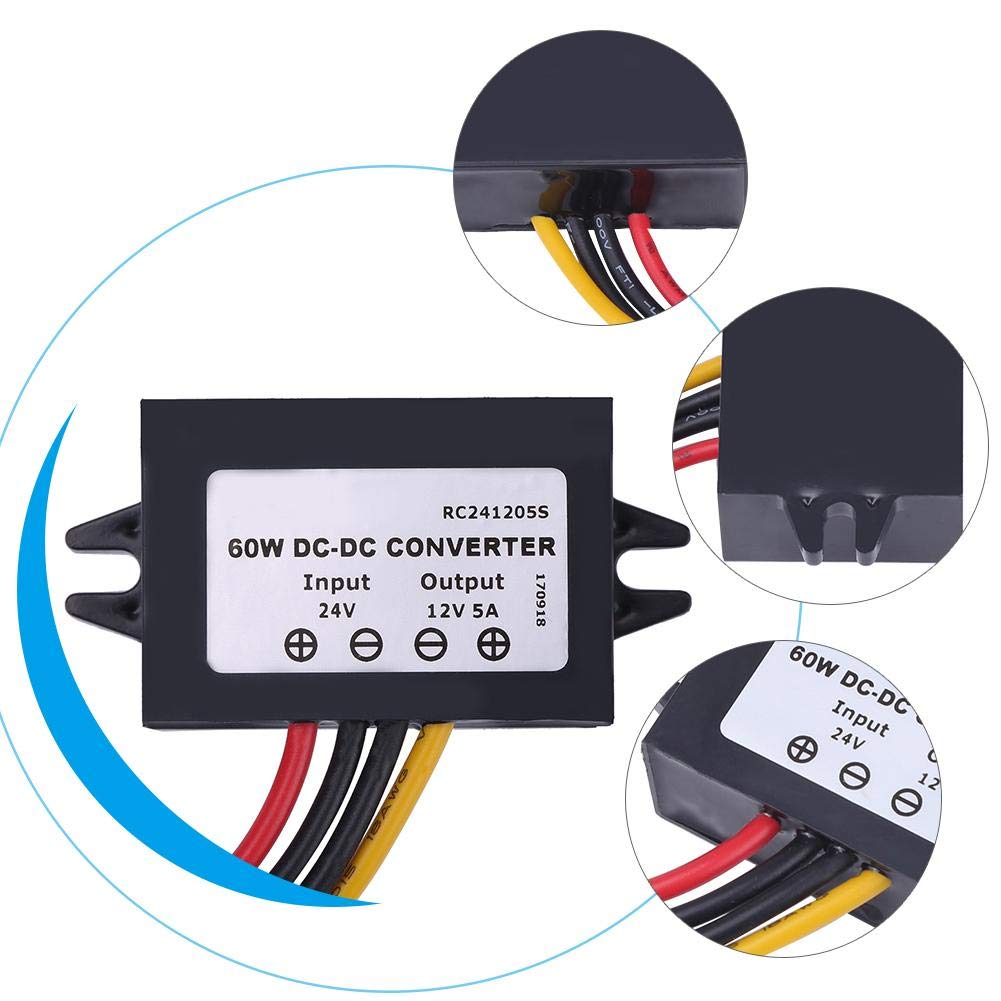 DC-DC Step Down Converter, 24VDC to 12VDC High Power Step Down Voltage Regulator, Mini Power Converter Module for Car Vehicles, IP68 Waterproof, 5A…