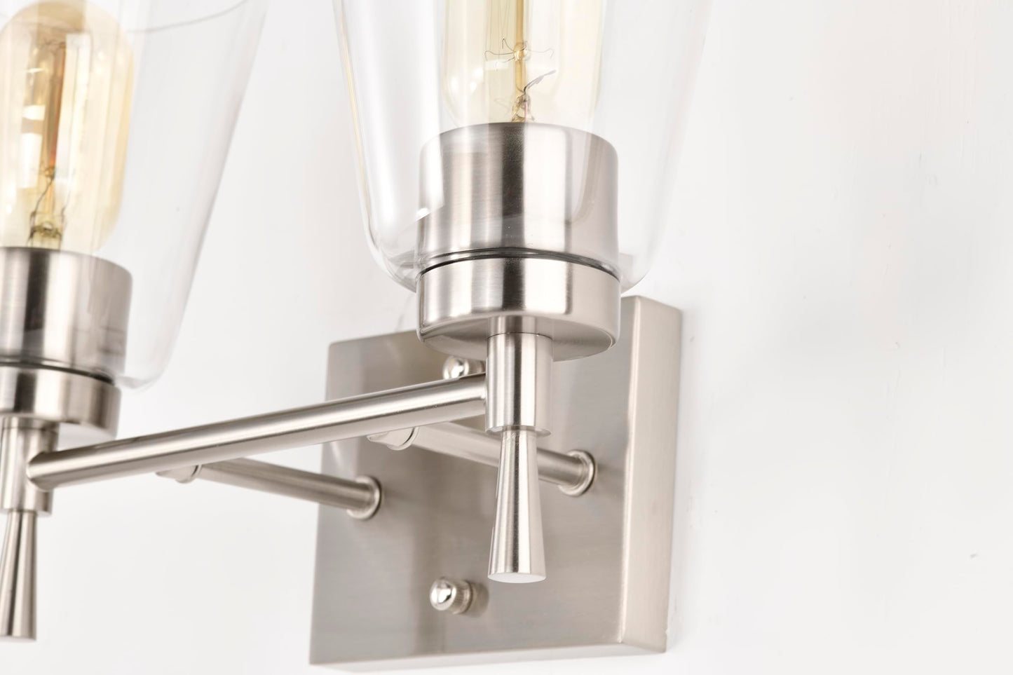 Edvivi 2-Light Bathroom Light Fixtures, Brushed Nickel Vanity Light Over Mirror, Indoor Wall Sconce with Clear Cone Glass Shade, Wall Lamp
