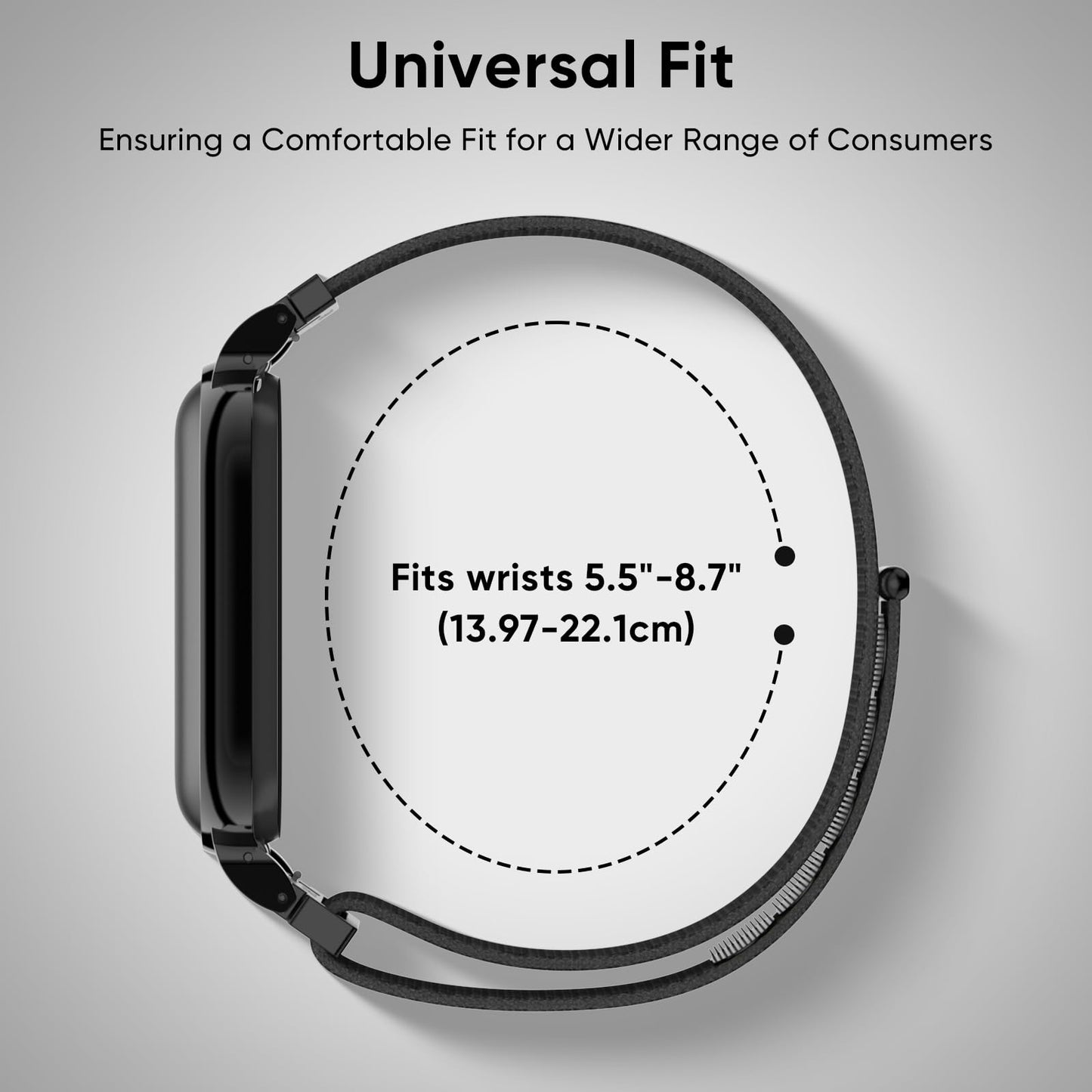 BLIKEJIN Nylon Loop Strap for PLAUD NotePin Ai/NotePin S Ai Adjustable Soft Fabric Wristband Comfortable Breathable (Black+Silver)