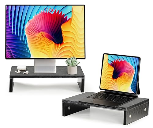 Monitor Stand Riser for Desk 2 Pack, Computer Stand Dual Monitor Riser, Monitor Stand Riser MDF 2 Tier Adjustable Monitor Stand