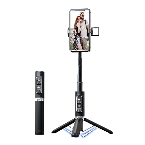 Anvirtue 6 in 1 Wireless Selfie Stick Wireless Foldable Mini Tripod with Fill Light Shutter Remote Control for iOS Android (Black)
