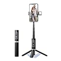 Anvirtue 6 in 1 Wireless Selfie Stick Wireless Foldable Mini Tripod with Fill Light Shutter Remote Control for iOS Android (Black)