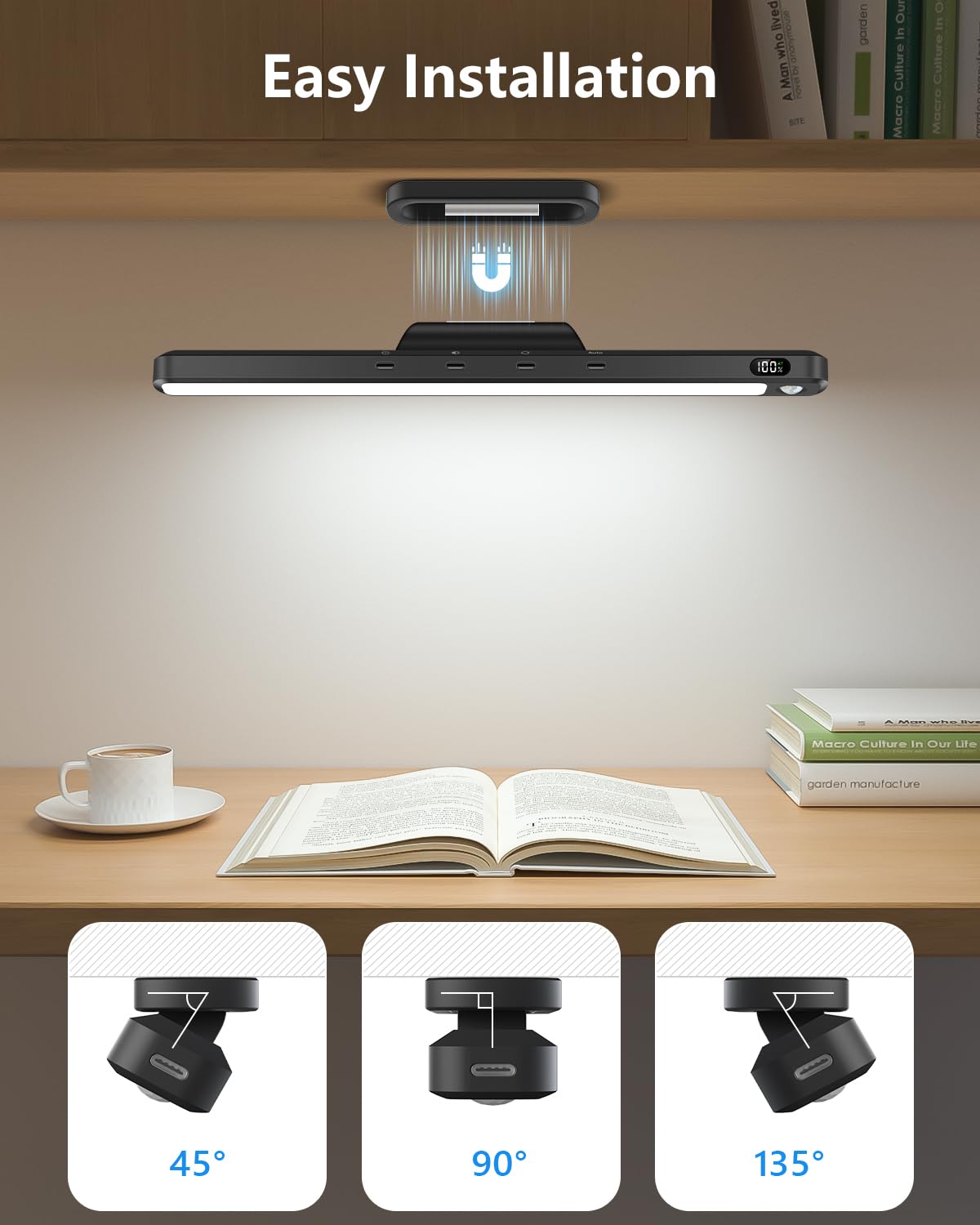 Ferswe 3W Motion Sensor Magnetic Light Bar,Eye-Friendly Rechargeable Closet Lights with Battery Display,2000mAh Vanity Lights for Mirror, Rechargeable