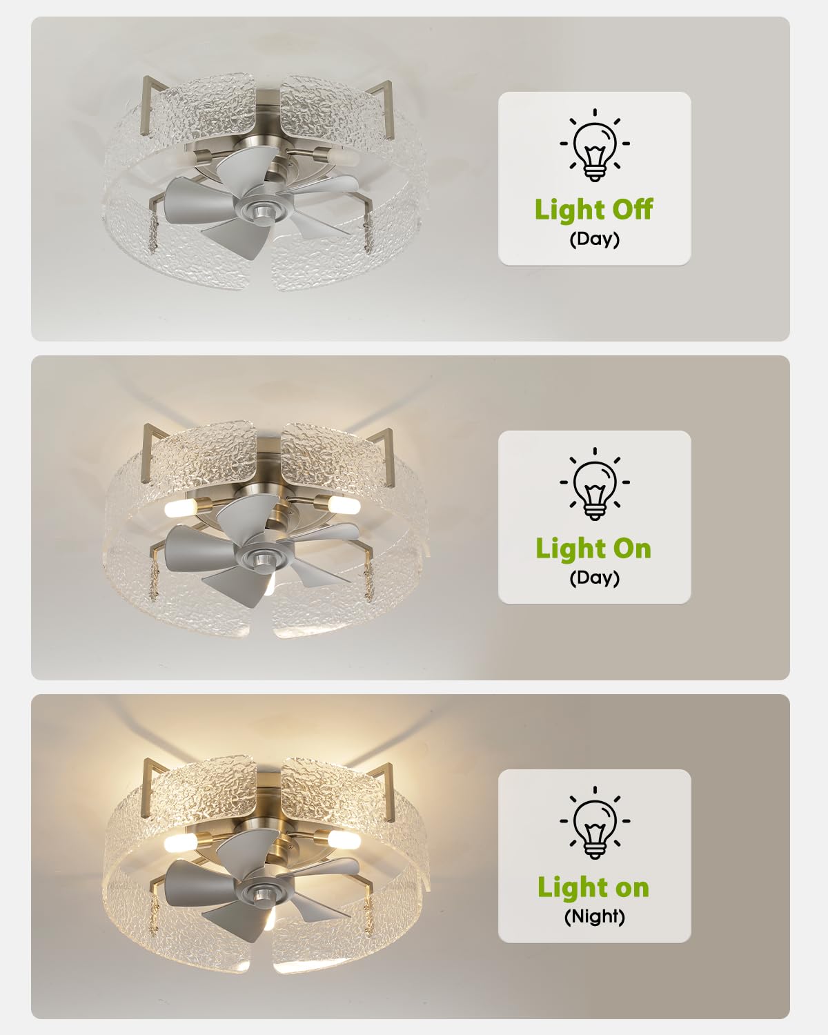 CalorHoga 20" Low Profile Caged Ceiling Fan with Light and Remote