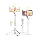 Selfie Stick Tripod with Wireless Remote, 46'' Cellphone Selfie Stick Tripod with LED Fill Light, for iPhone 16/15/14/14 pro/13/13 Pro/12/11/11 Pro/XS