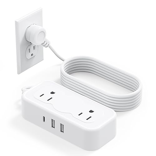 Outlet Extender Stick?Surge Protector Power Strip 5 Outlets 3 USB (1 USB C) Charging Ports Multi Plug Socket Extender Flat Plug Wall Mount Desktop