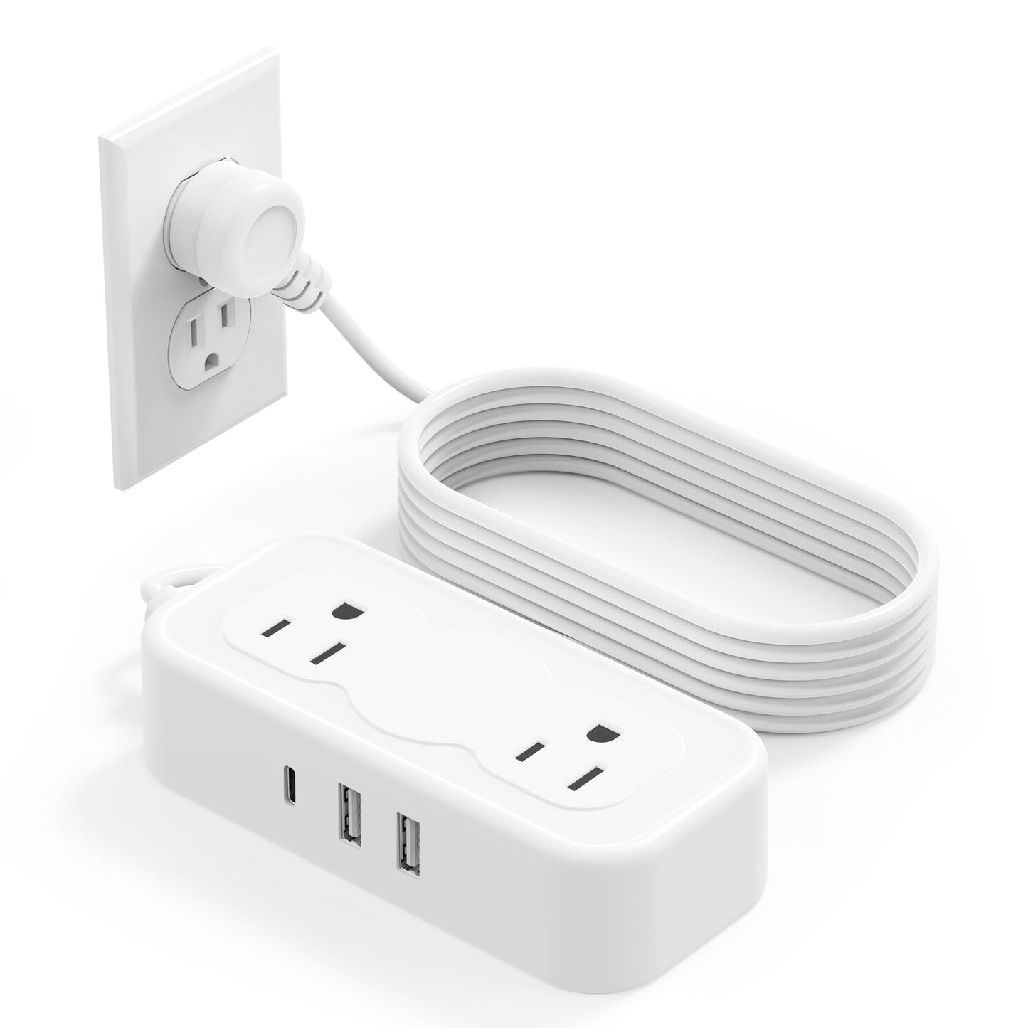 Outlet Extender Stick?Surge Protector Power Strip 5 Outlets 3 USB (1 USB C) Charging Ports Multi Plug Socket Extender Flat Plug Wall Mount Desktop