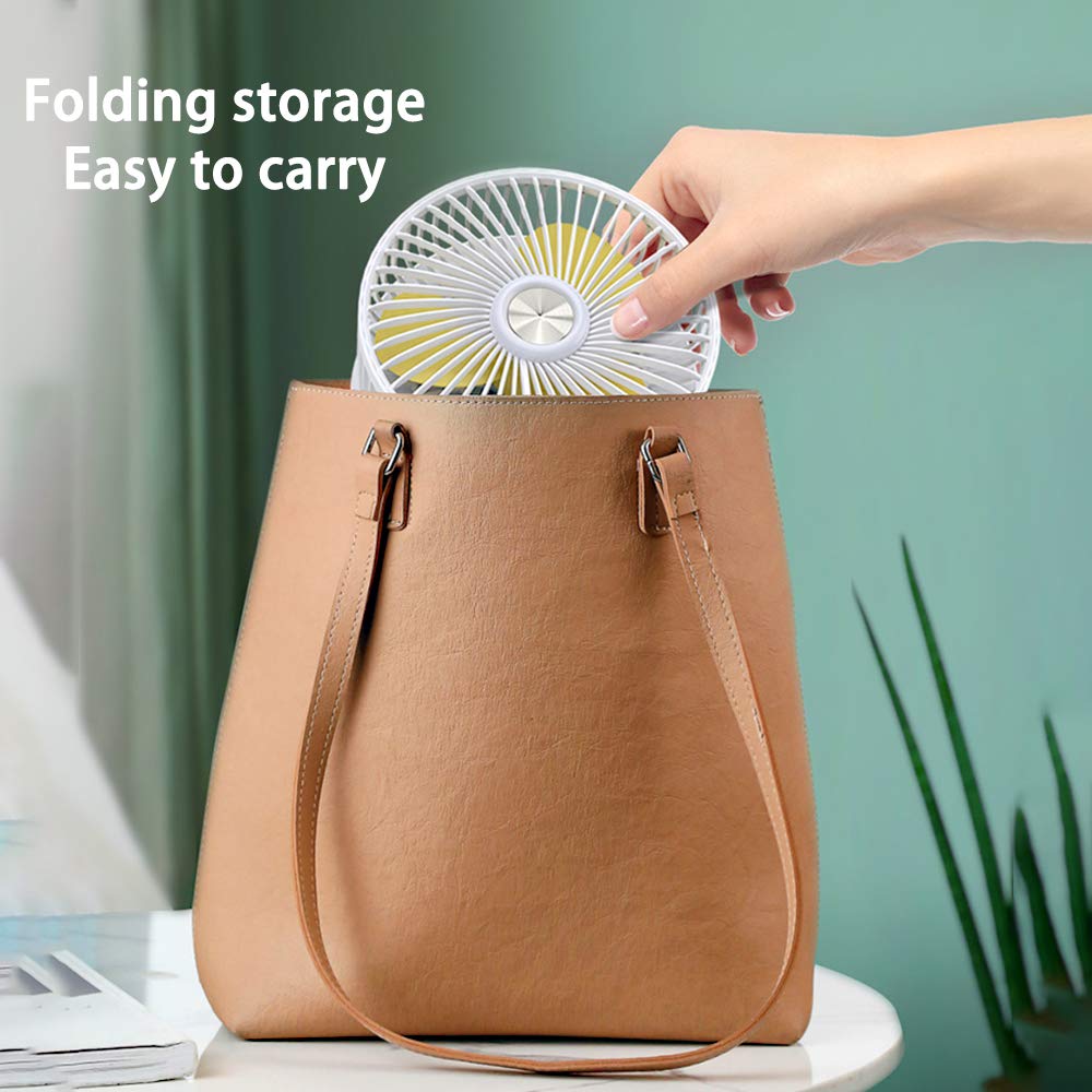 Qudodo Table Fan USB Desk Fan,Portable Adjustable Folding Fan with 3 Speed Wind Level,Super Quiet Personal Fan 5200mAh Rechargeable Battery for Office