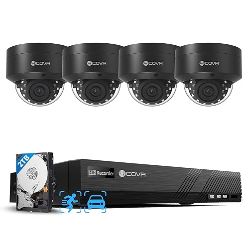 4COVR 4K PoE Security Camera System, AI Human Vehicle Detection, 4Pcs 8MP IK10 Vandal-Proof Dome IP Camera with Mic, 8CH 8MP H.265 NVR with 2TB HDD