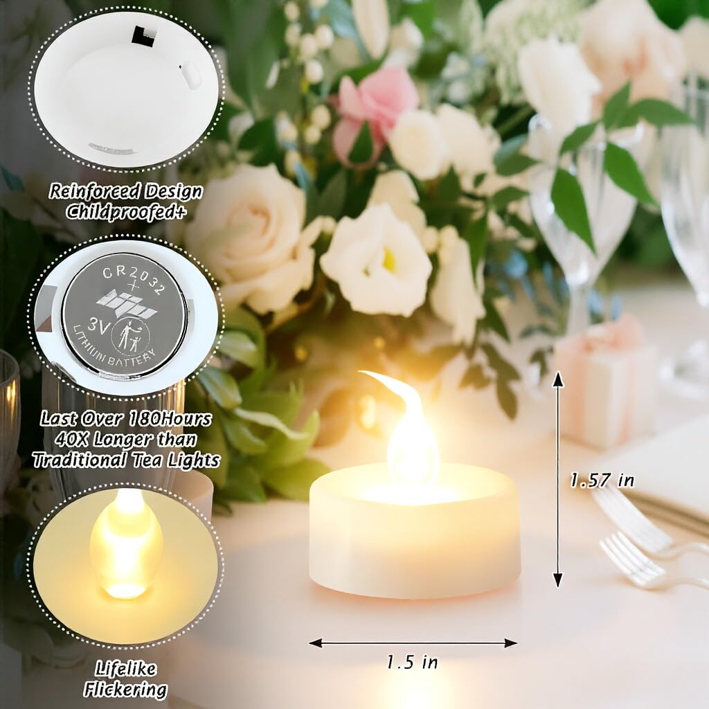 Topstone 12 pcs Flameless Candles with Timer,Timing Electric Tealight Candles,Battery Operated Fake Candles,Warm White Led Votive Candles