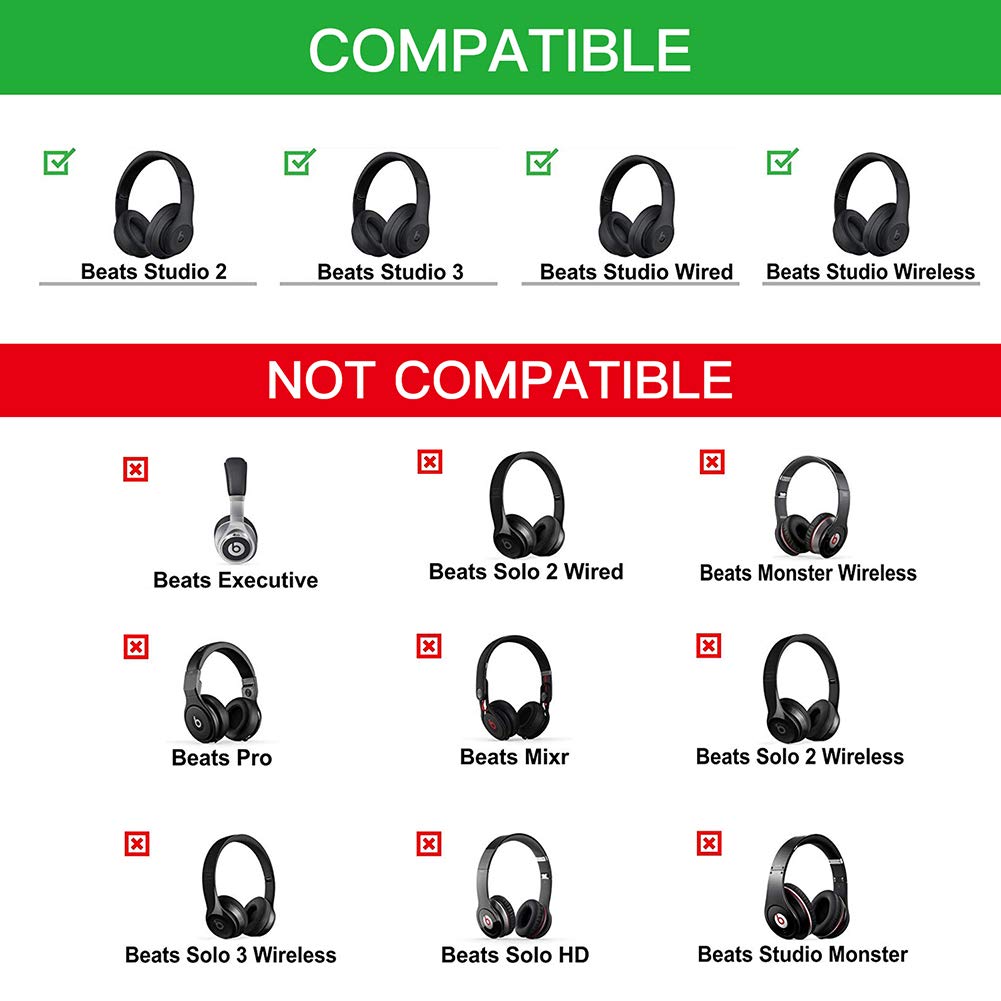 Professional Replacement Ear Pads for Beats Studio 2 and Studio 3? B0500, B0501 / Soft Protein Leather/Noise Isolation Memory Foam/Does NOT Fit Beats