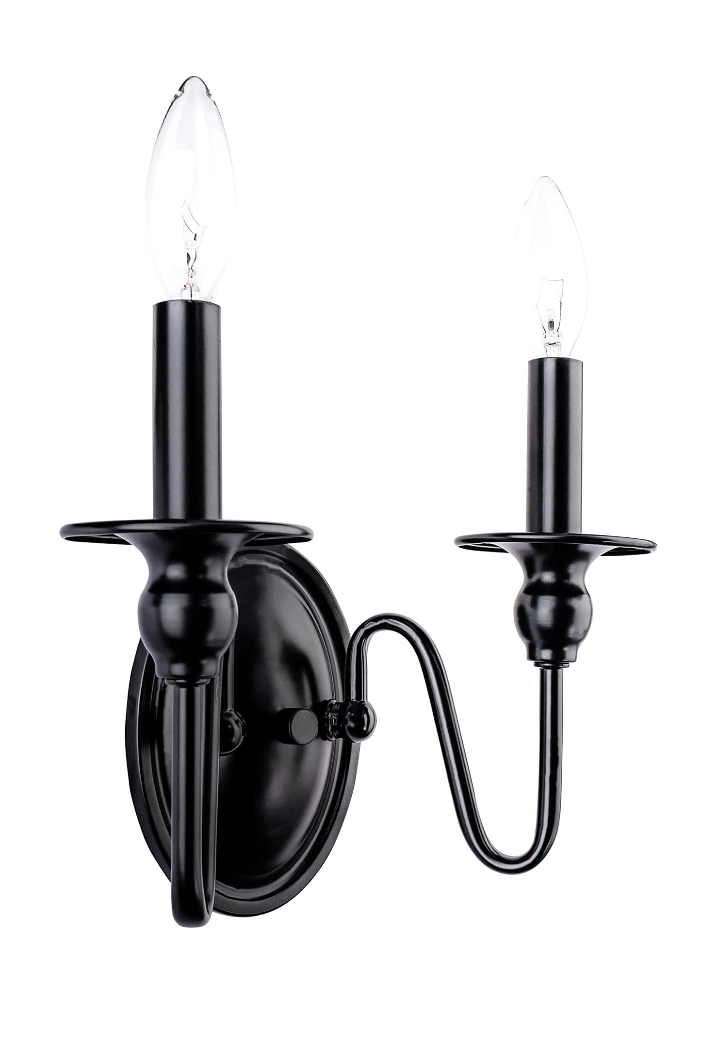 Aspen Creative 62710-01-2, 2 Lights Indoor Wall Fixture, 10-1/4" W x 7-3/8" H x 5-1/8" E, Matte Black Finish, Bulb Not Included