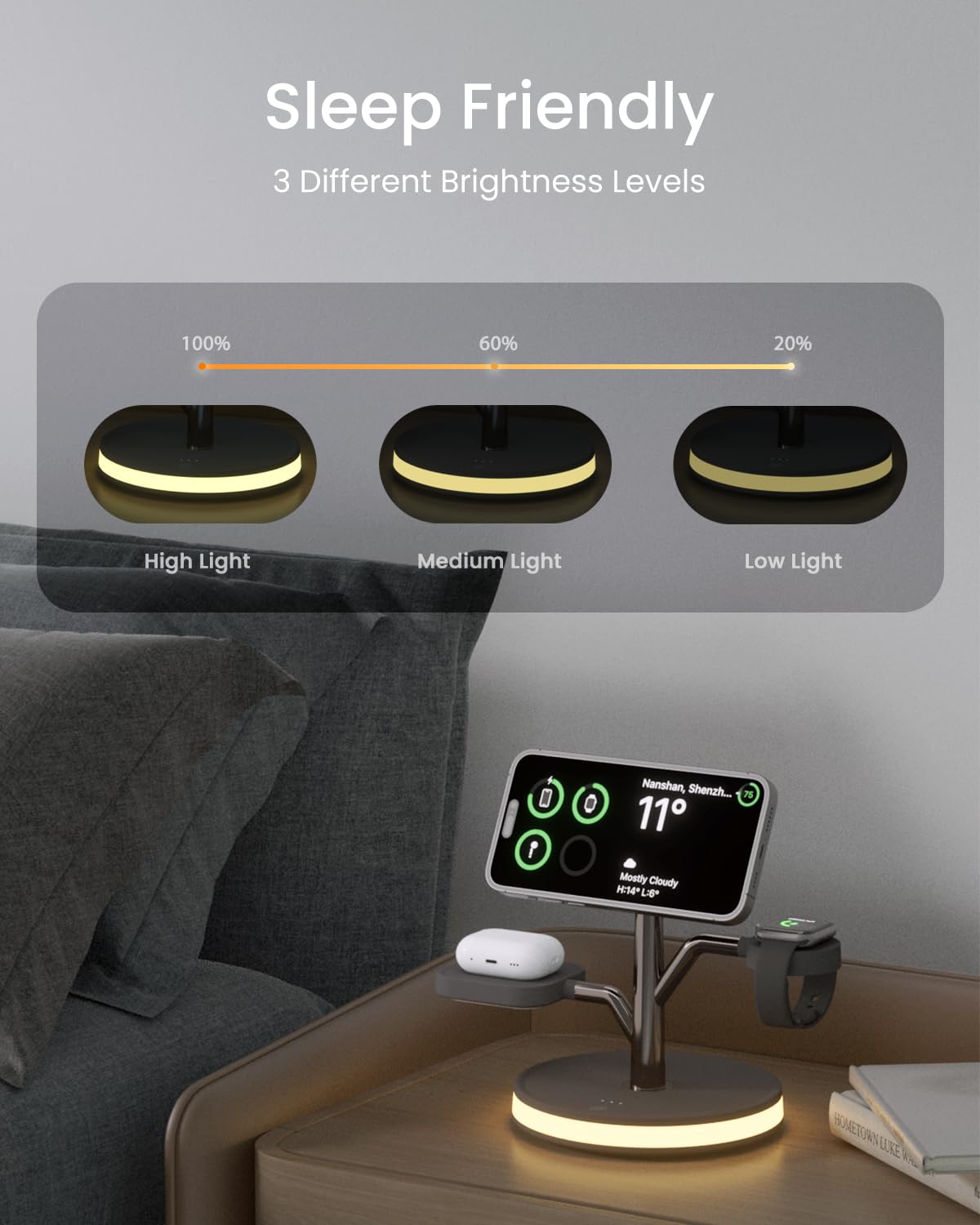 3 in 1 Wireless Charging Station for Apple Device,Fast Charging Tree-Shaped Stand with Night Light,Qi-Certified Charger for iPhone 12-17 Series,Apple