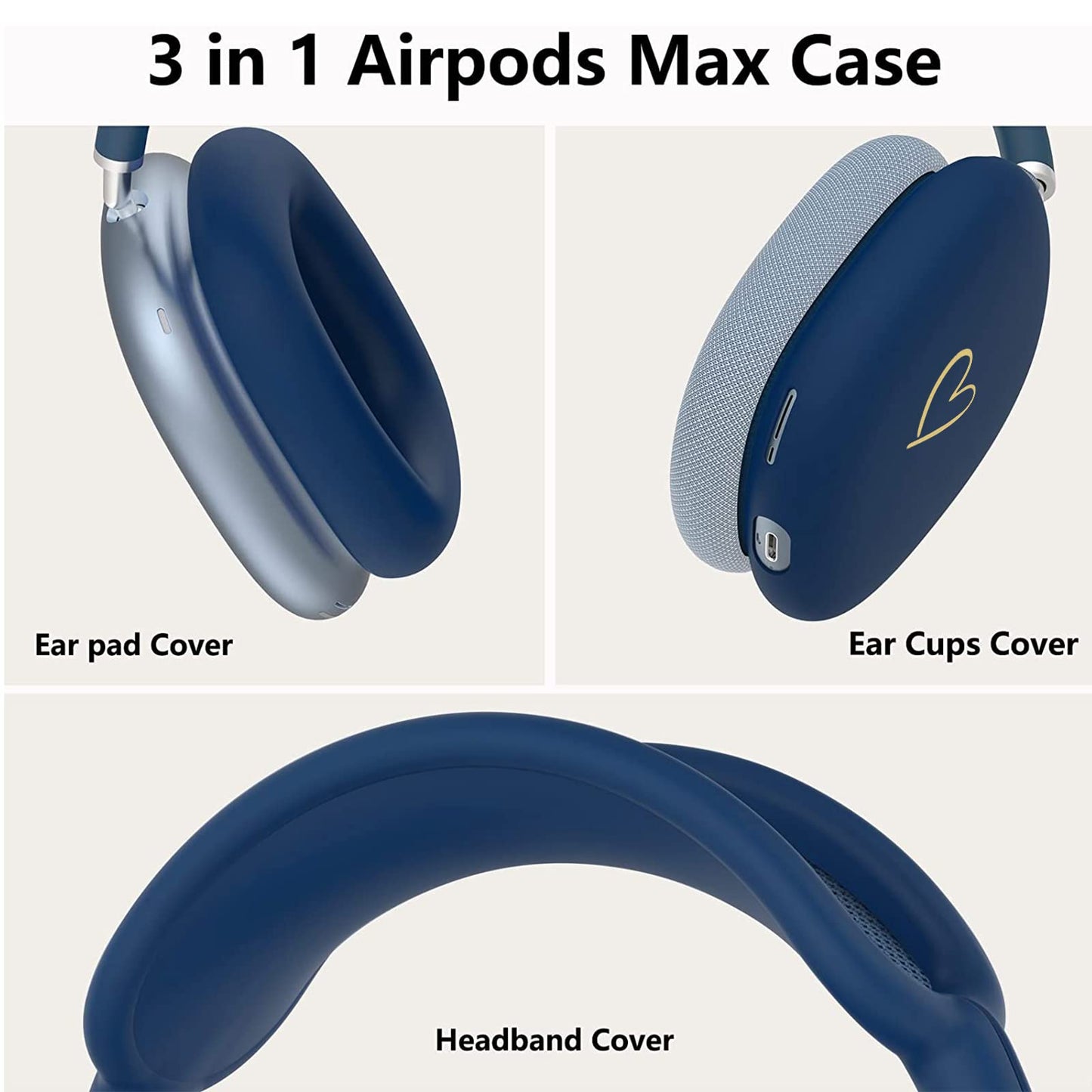 AIIEKZ Case Cover for AirPods Max, Anti-Scratch Soft Silicone with Gold Heart Pattern Ear Cups Case Cover/Ear Pad Cover/Headband Cover for Apple