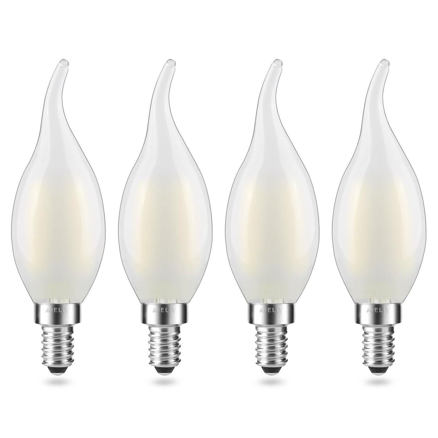 AIELIT Frosted E12 LED Candelabra Bulb Daylight, Dimmable, 2 Watt(25W Equivalent), Bright White 5000K, Flame Tip CA10 LED Candle Light Bulbs for Home